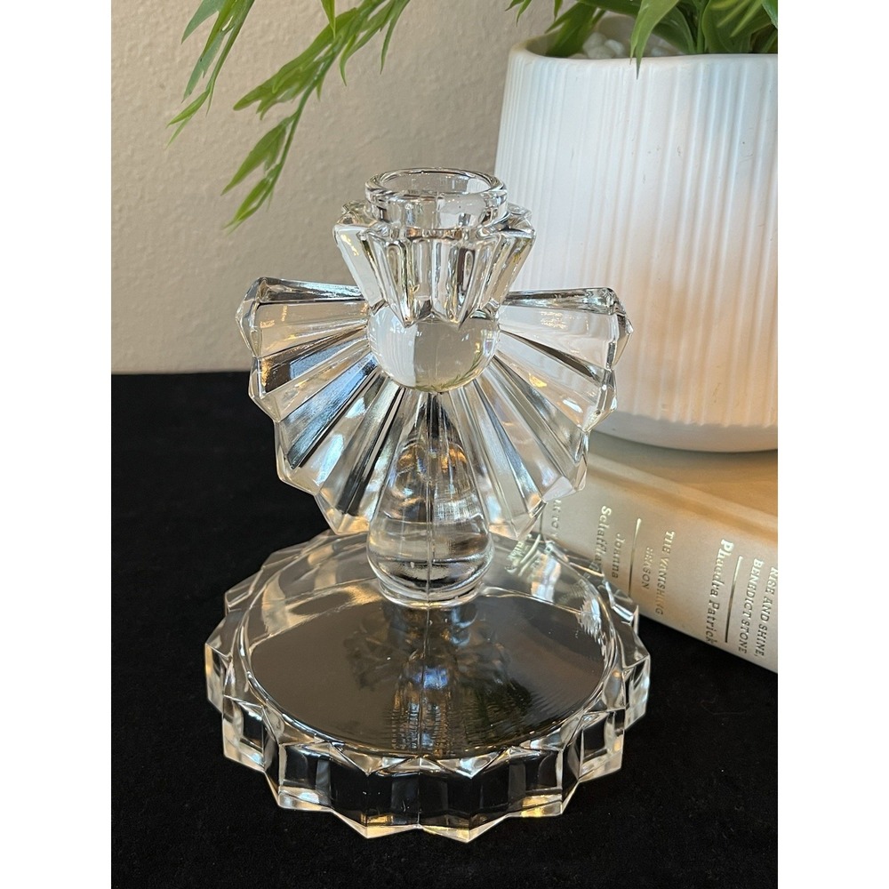 Vintage Glass Angel Candlestick Art Deco Pressed Glass 1930s 1940s Christmas